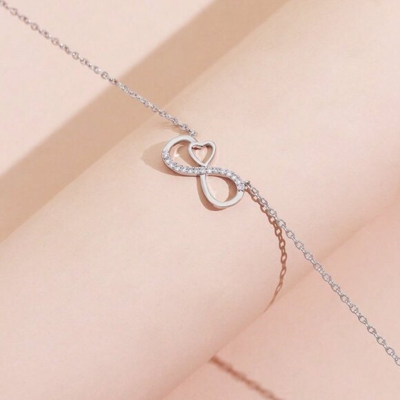 Rhinestone Infinity Symbol Pendant Necklace,Chain charm dainty Minimalist trendy - Picture 3 of 10